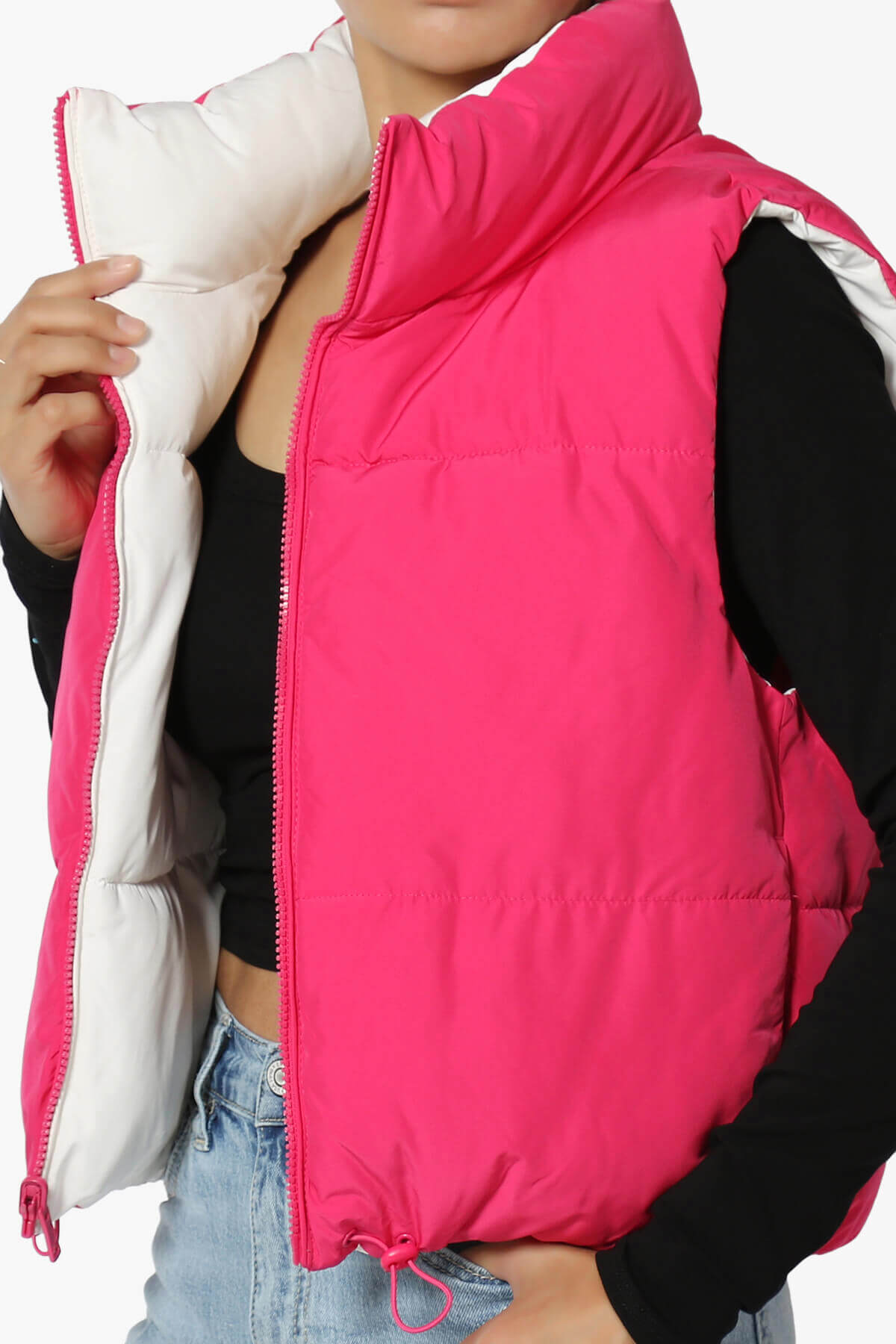 Legaci Reversible Puffer Vest FUCHSIA AND IVORY_5