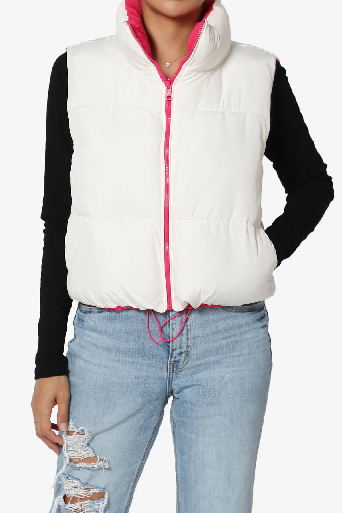 Legaci Reversible Puffer Vest FUCHSIA AND IVORY_6