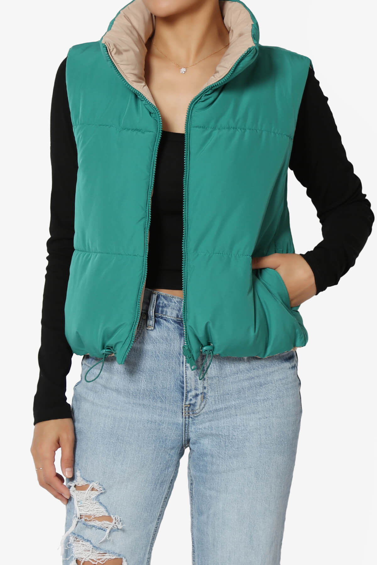 Legaci Reversible Puffer Vest GREEN AND TAN_1