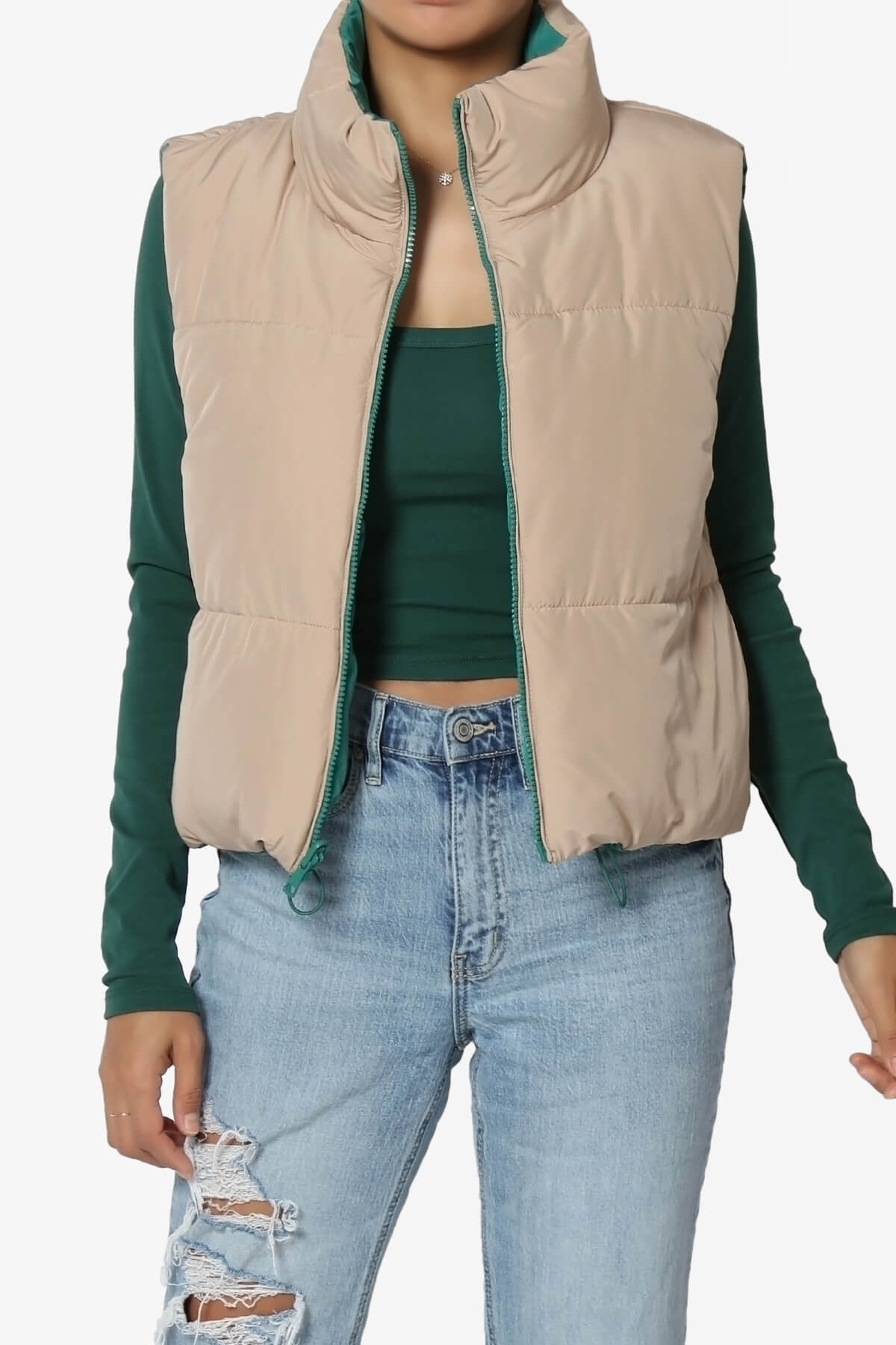 Legaci Reversible Puffer Vest GREEN AND TAN_5