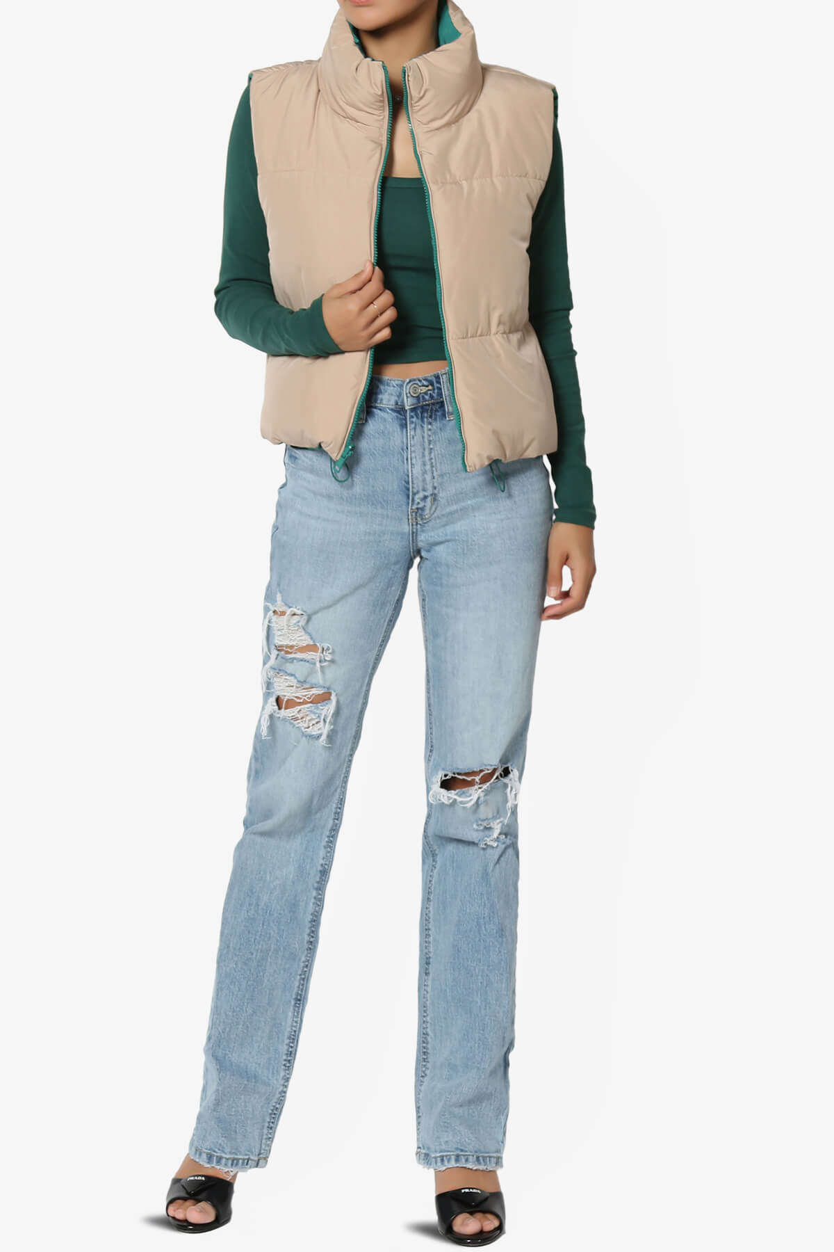 Legaci Reversible Puffer Vest GREEN AND TAN_6