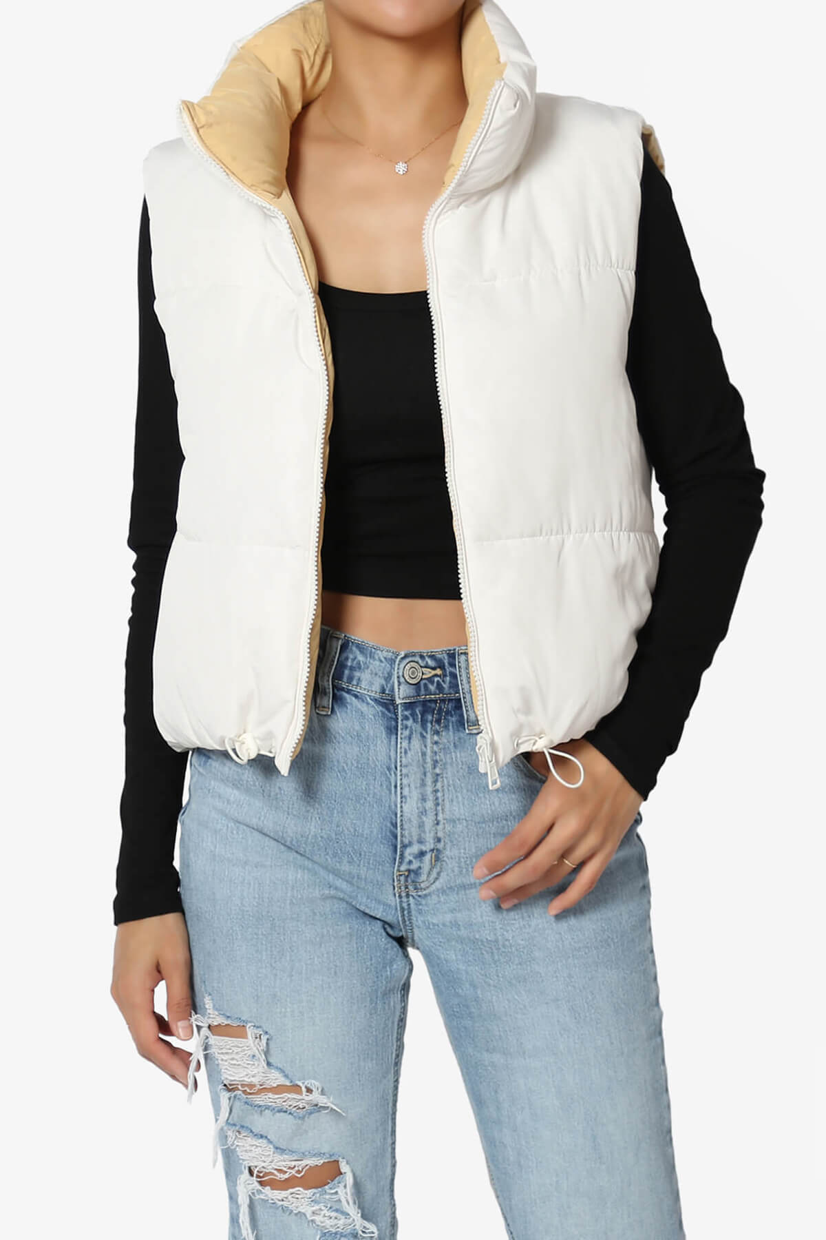 Legaci Reversible Puffer Vest IVORY AND EGGNOG_1