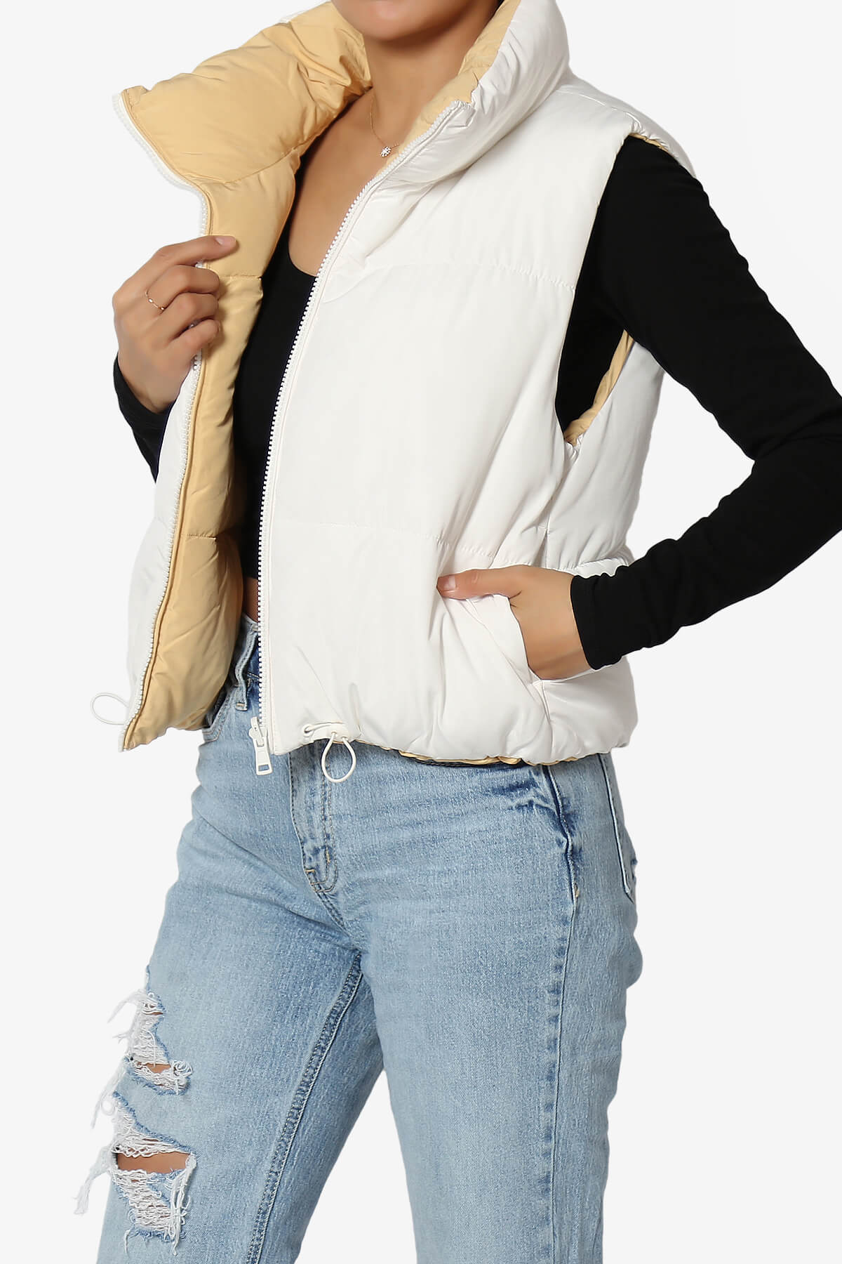 Legaci Reversible Puffer Vest IVORY AND EGGNOG_3