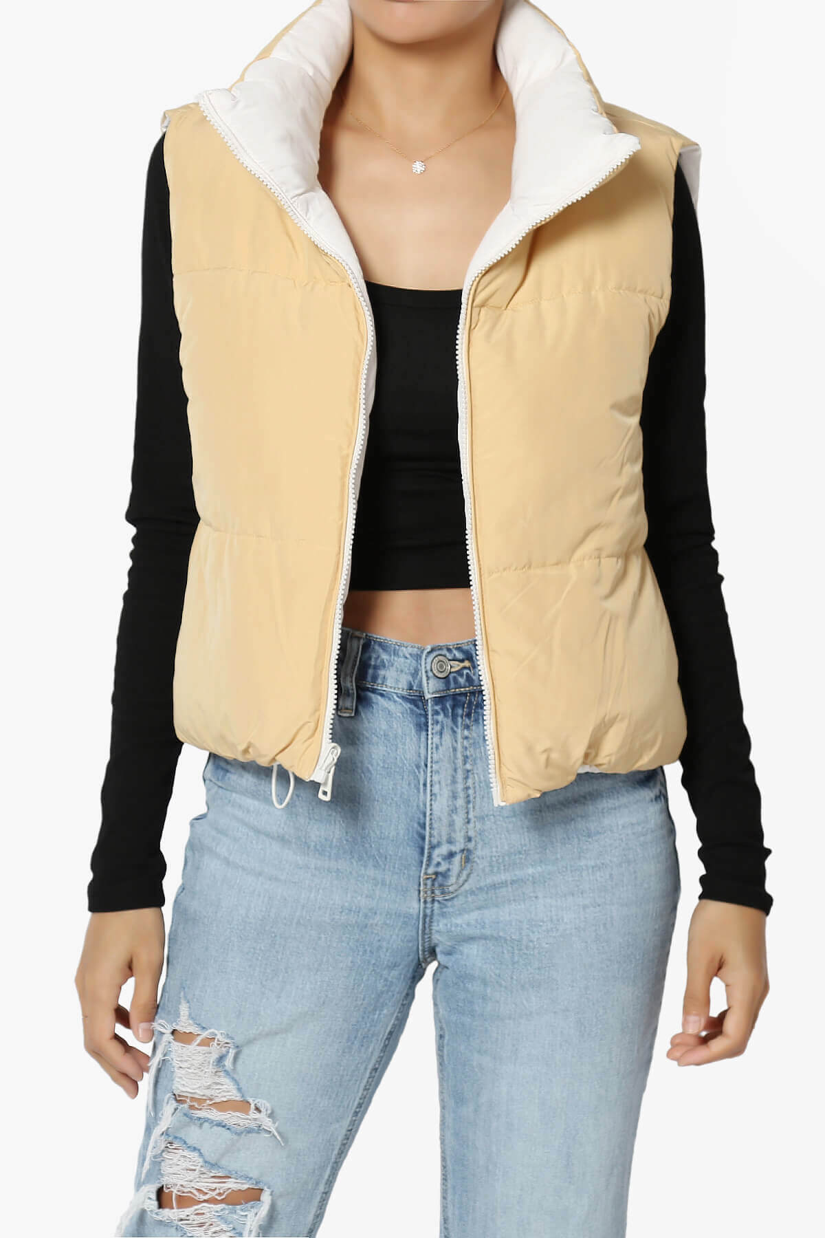 Legaci Reversible Puffer Vest IVORY AND EGGNOG_6
