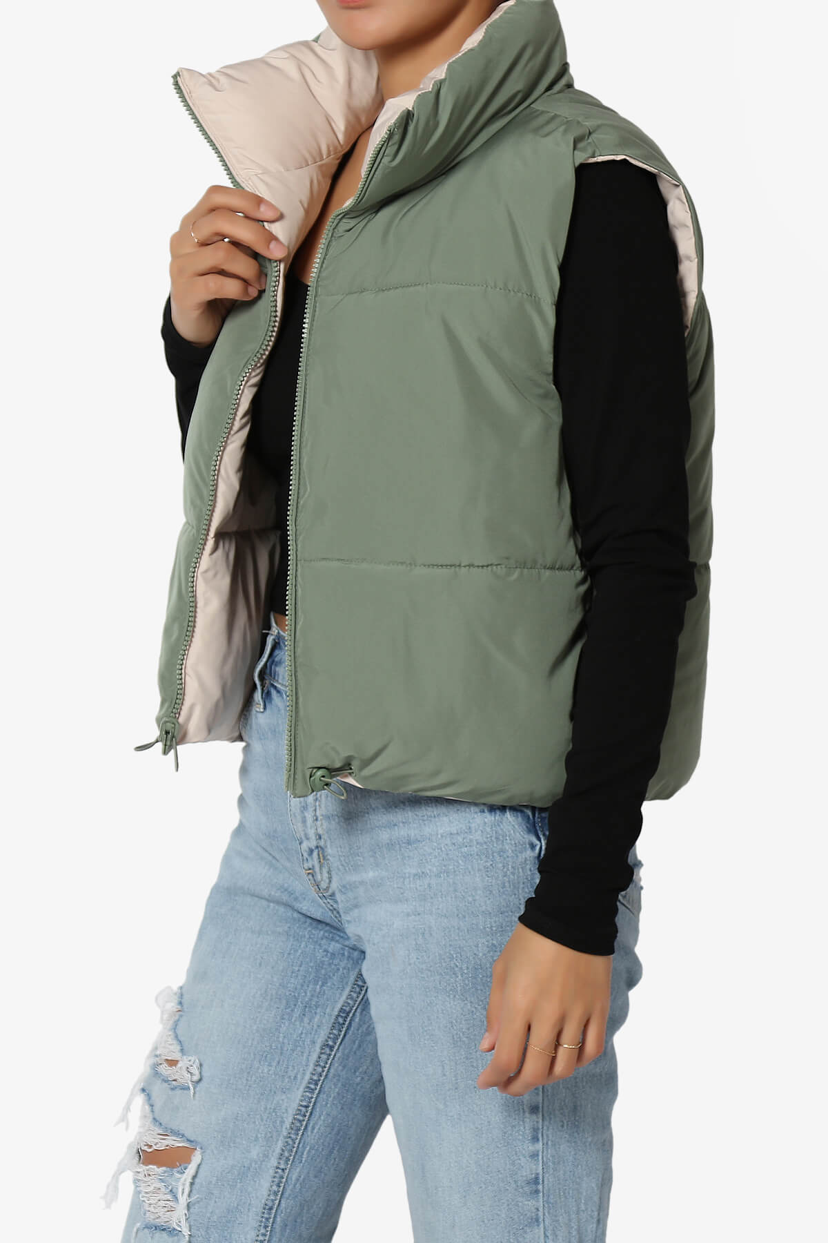 Legaci Reversible Puffer Vest OLIVE AND BEIGE_3