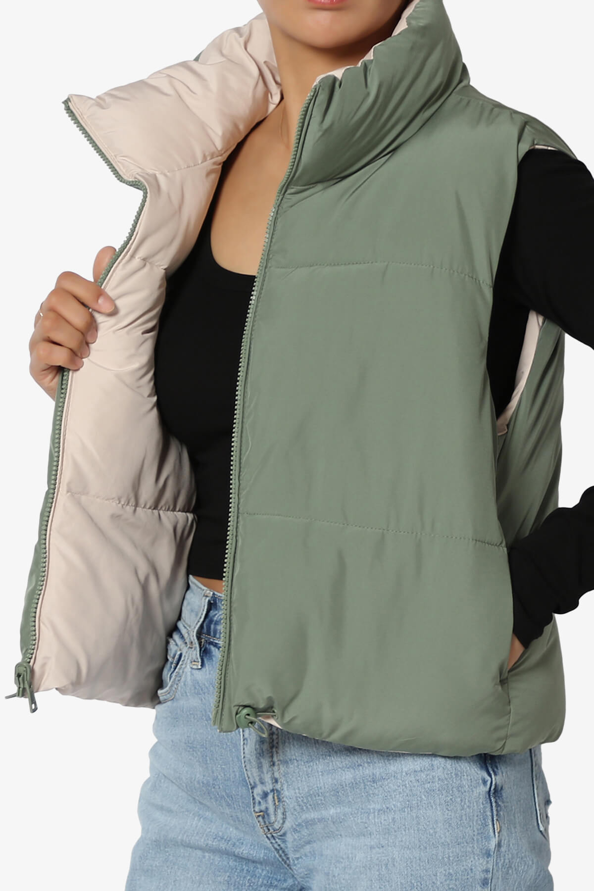 Legaci Reversible Puffer Vest OLIVE AND BEIGE_5