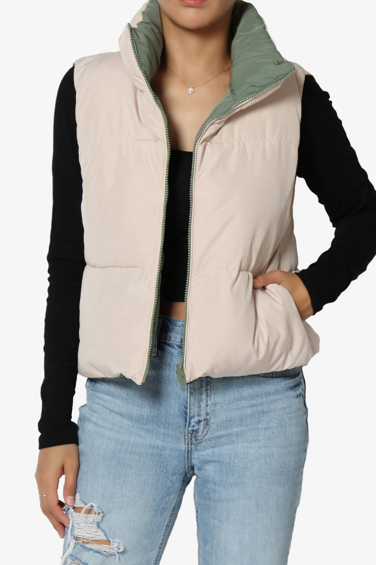 Legaci Reversible Puffer Vest OLIVE AND BEIGE_6