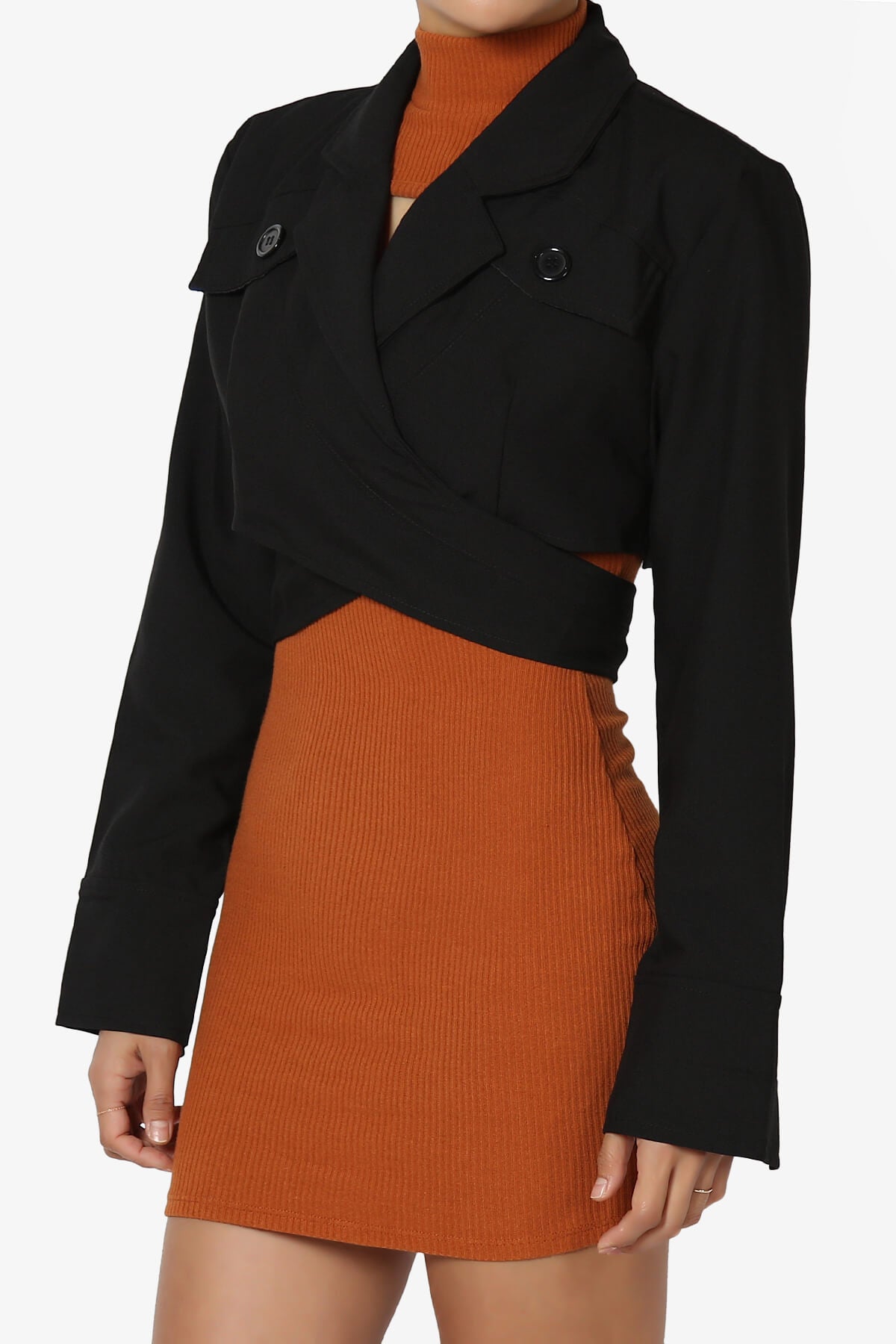 Leone Cropped Wrap Blazer BLACK_3