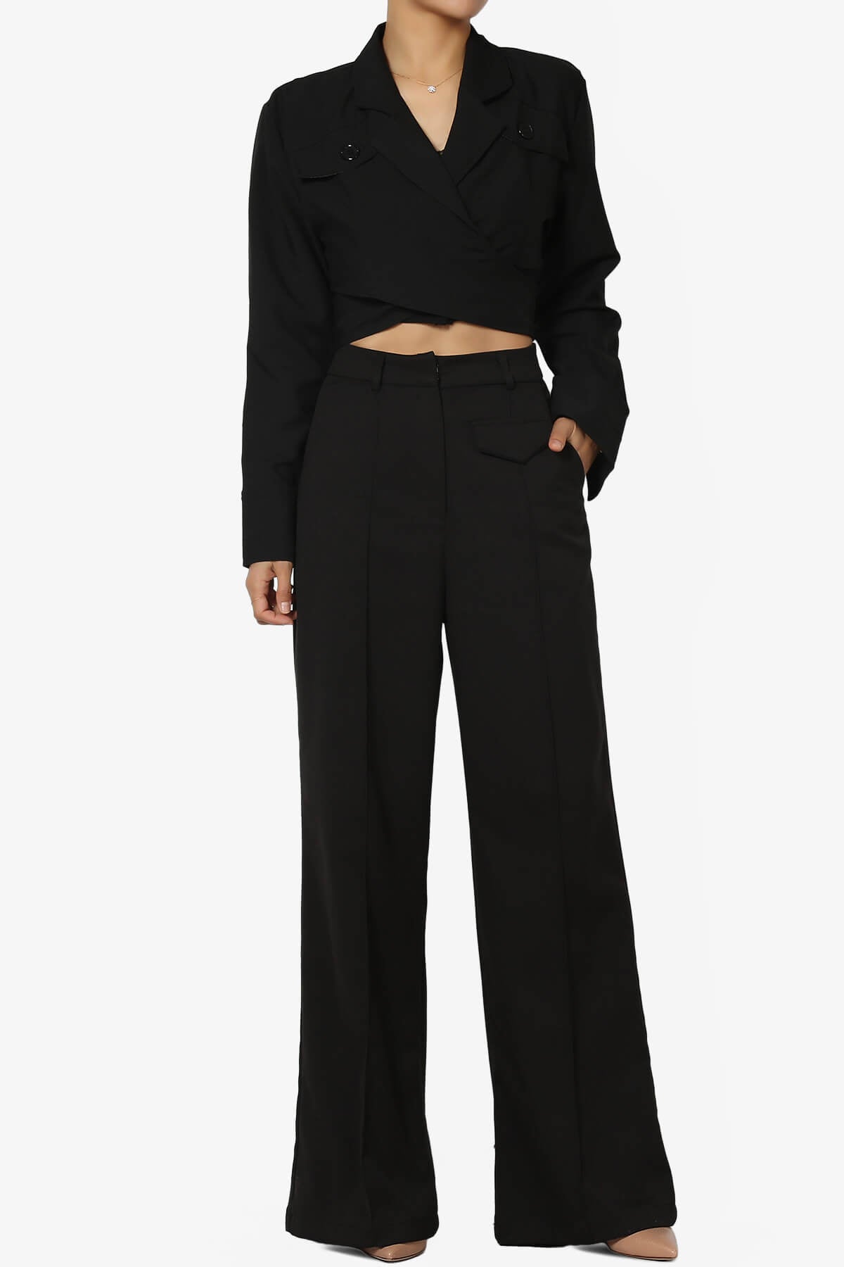 Leone Cropped Wrap Blazer BLACK_6