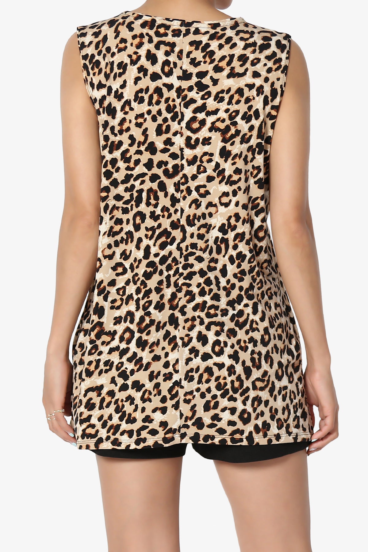 Lilly Cheetah Print Side Slit Fluid Knit Tank Top BROWN_2
