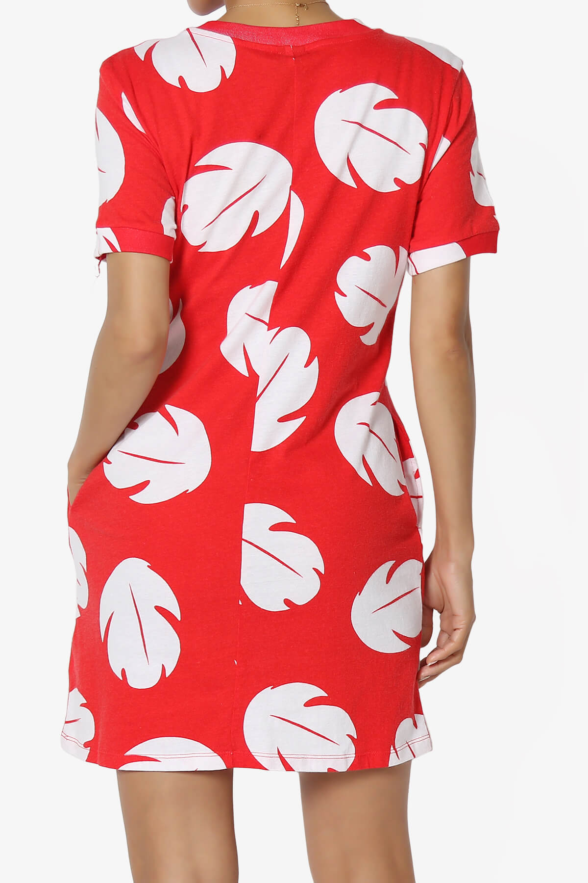 Lilo Disneybound Leaves Print Mini T-Shirt Dress RED_2