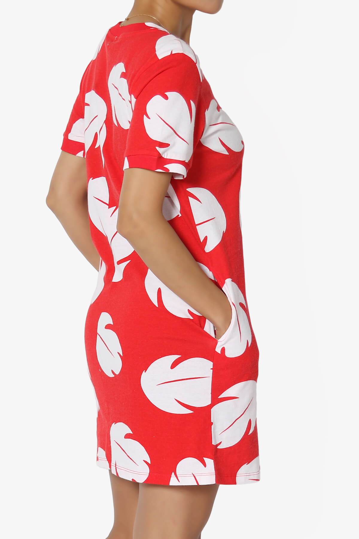 Lilo Disneybound Leaves Print Mini T-Shirt Dress RED_4