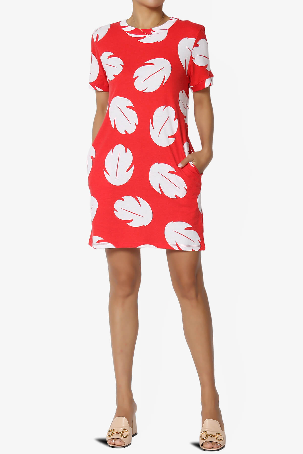 Lilo Disneybound Leaves Print Mini T-Shirt Dress RED_6