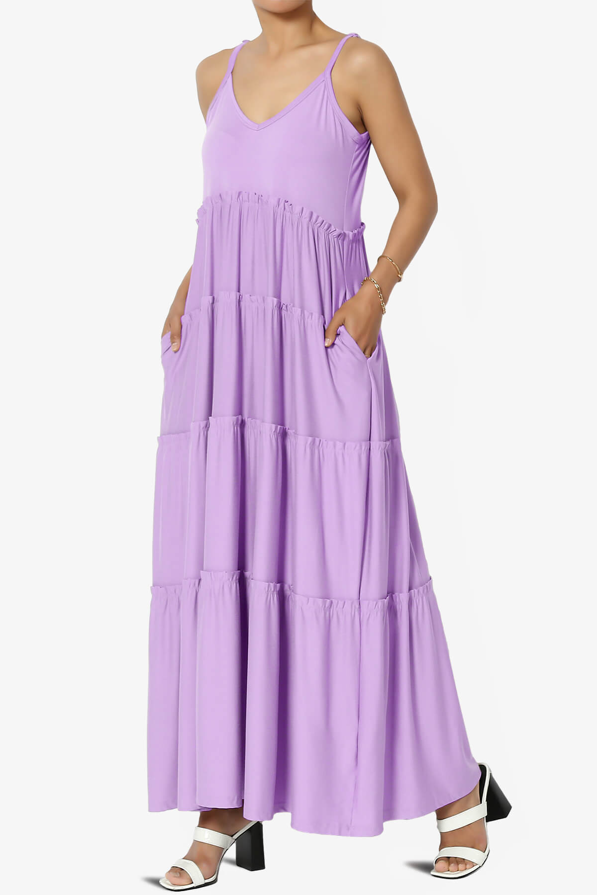 Livvy V-Neck Tiered Cami Maxi Dress BRIGHT LAVENDER_3