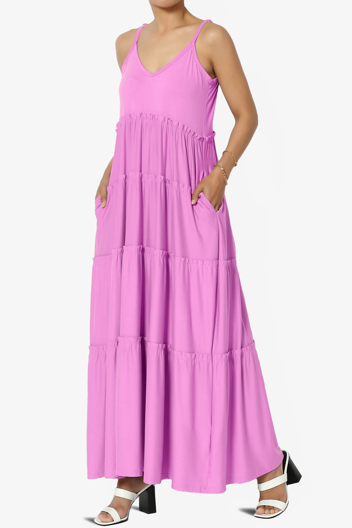 Livvy V-Neck Tiered Cami Maxi Dress BRIGHT MAUVE_3