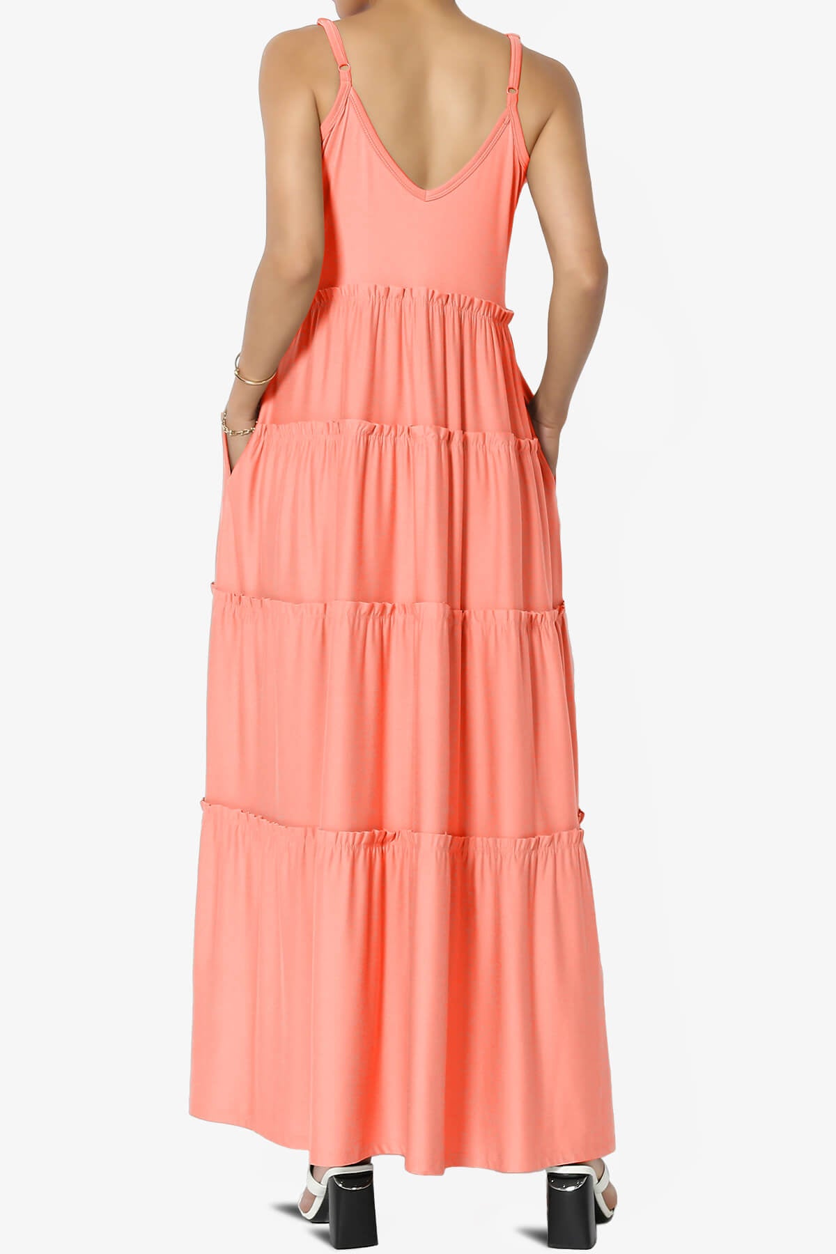 Livvy V-Neck Tiered Cami Maxi Dress CORAL_2