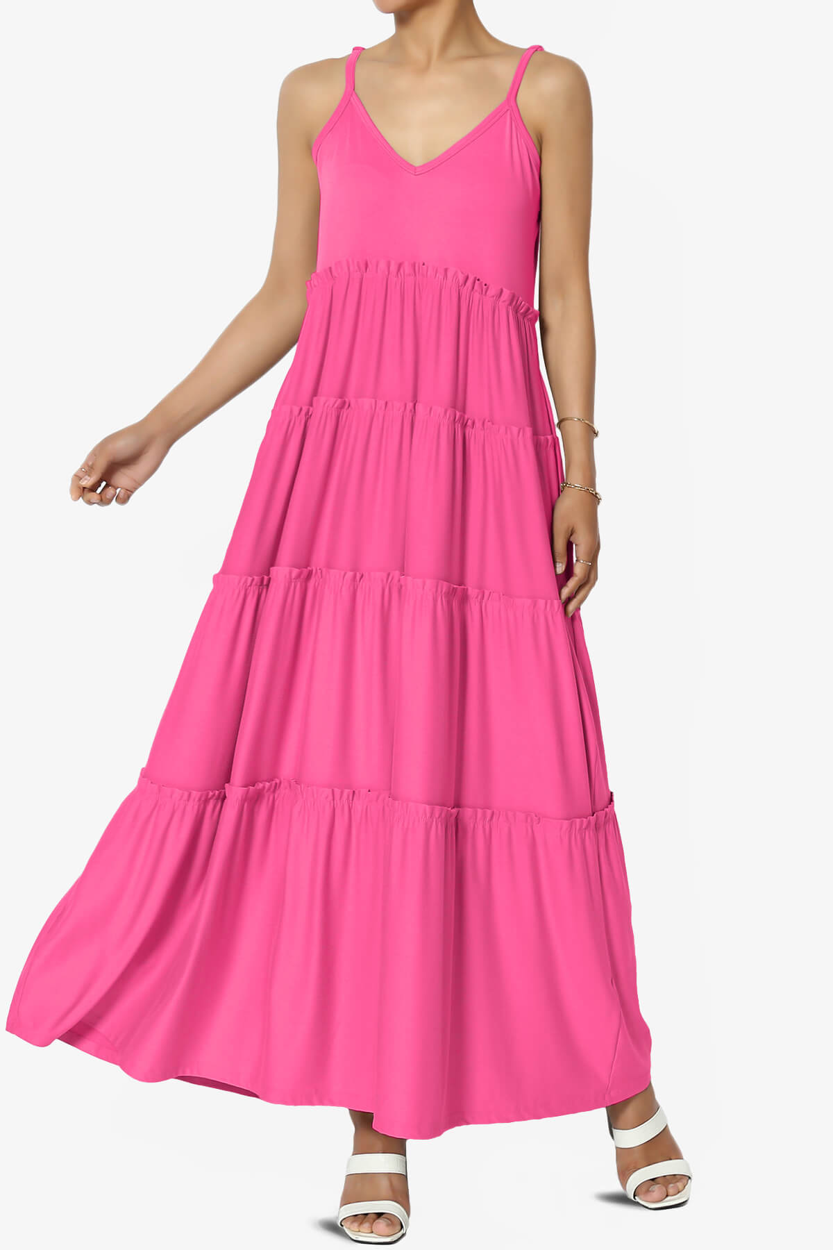 Livvy V-Neck Tiered Cami Maxi Dress FUCHSIA_1