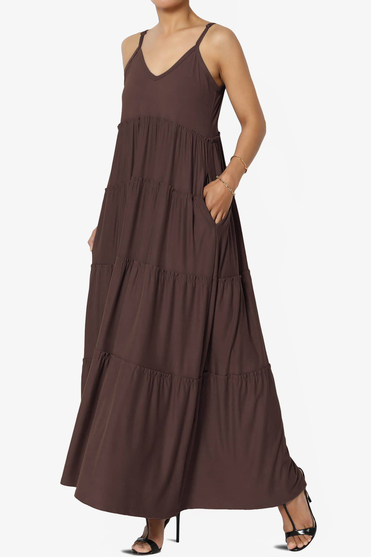 Livvy V-Neck Tiered Cami Maxi Dress MAHOGANY_3