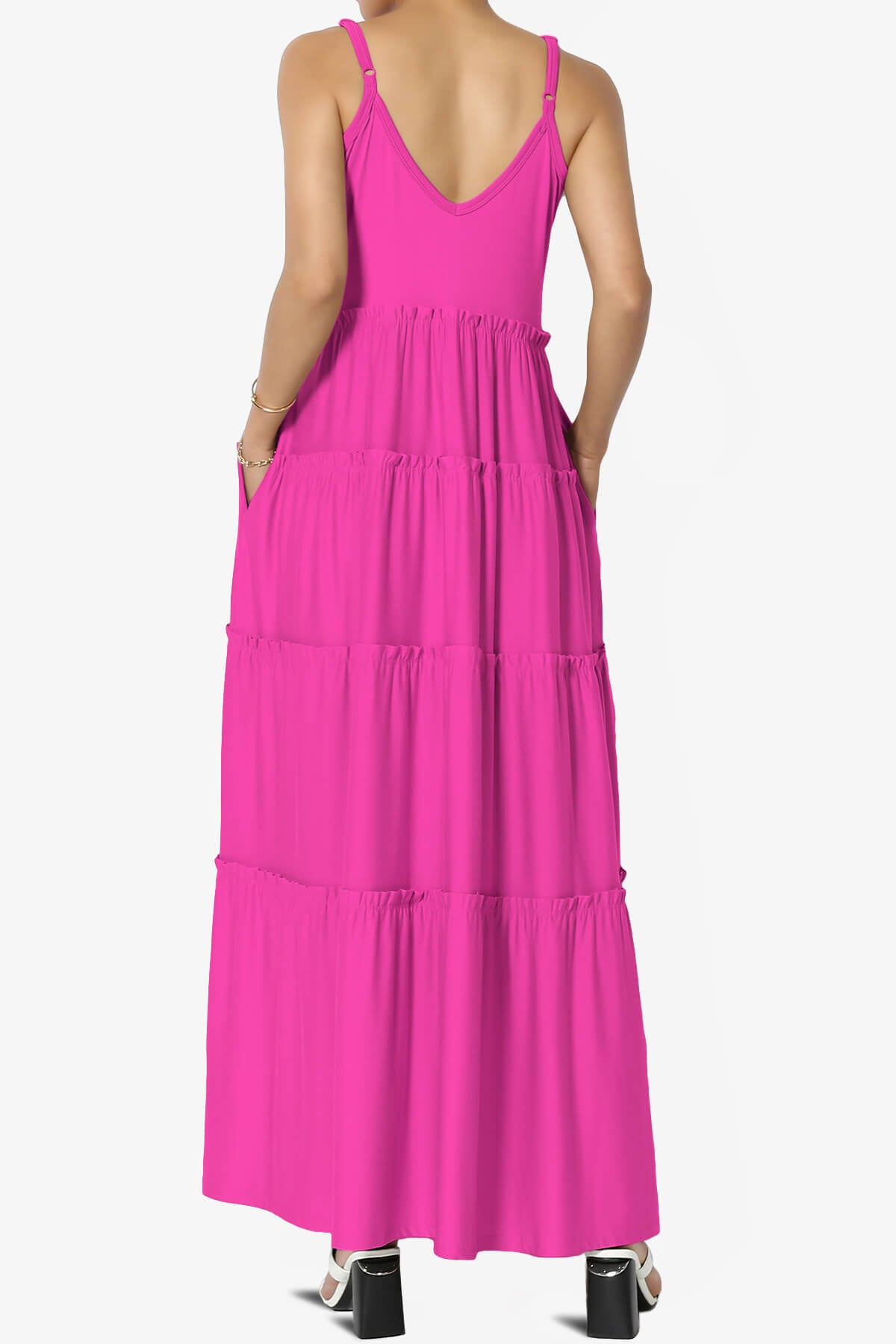 Livvy V-Neck Tiered Cami Maxi Dress NEON HOT PINK_2