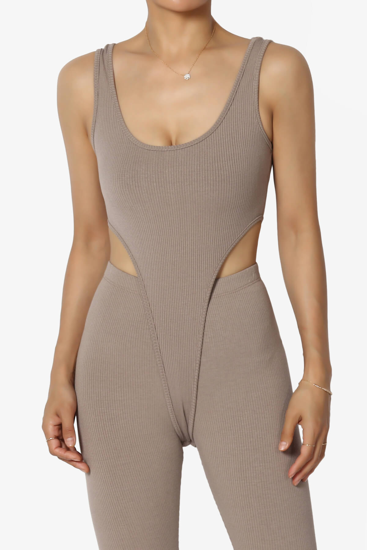 Lorrin High Cut Ribbed Tank Thong Bodysuit LIGHT MOCHA_1