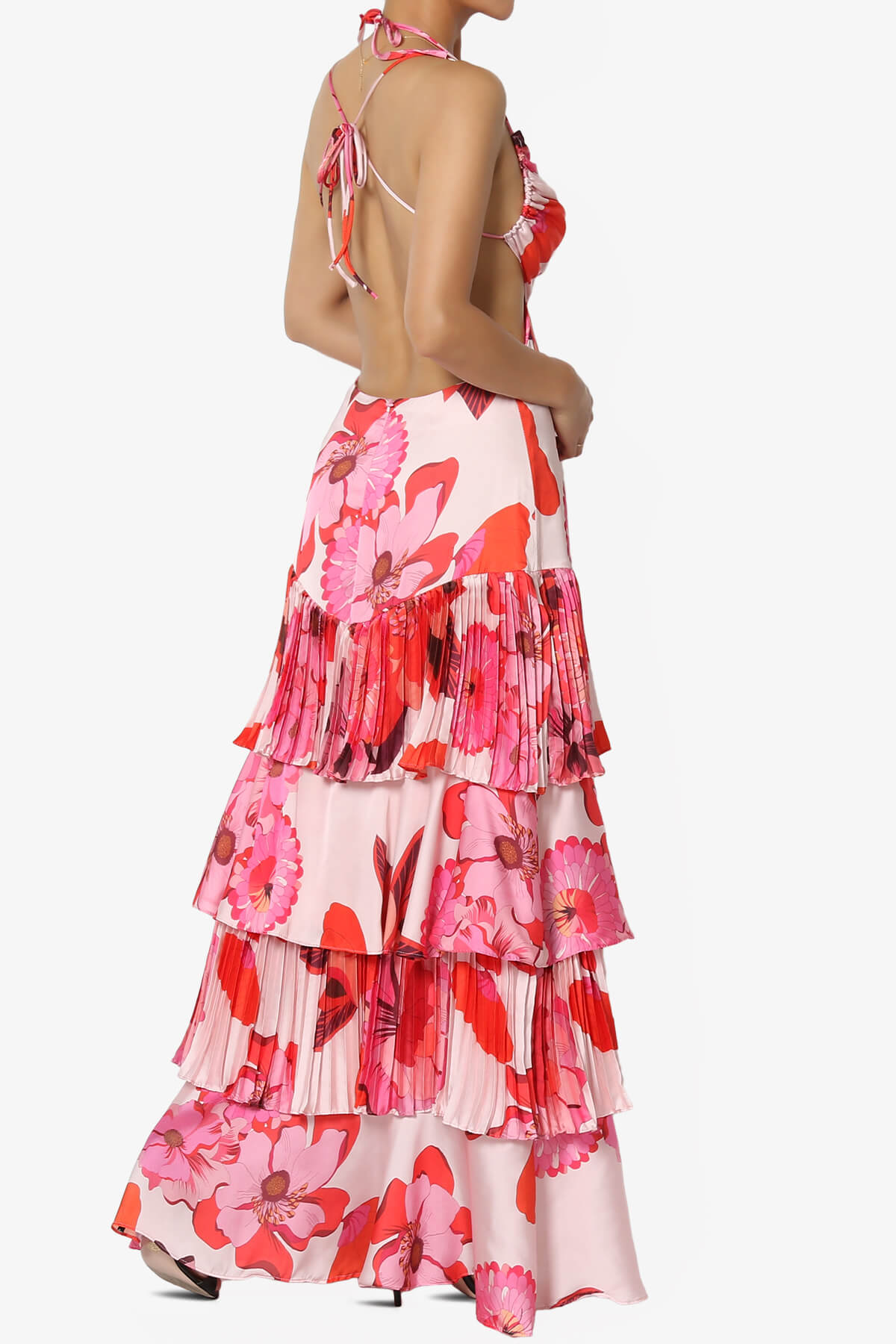 Lucille Floral Open Back Ruffle Maxi Dress PINK_4