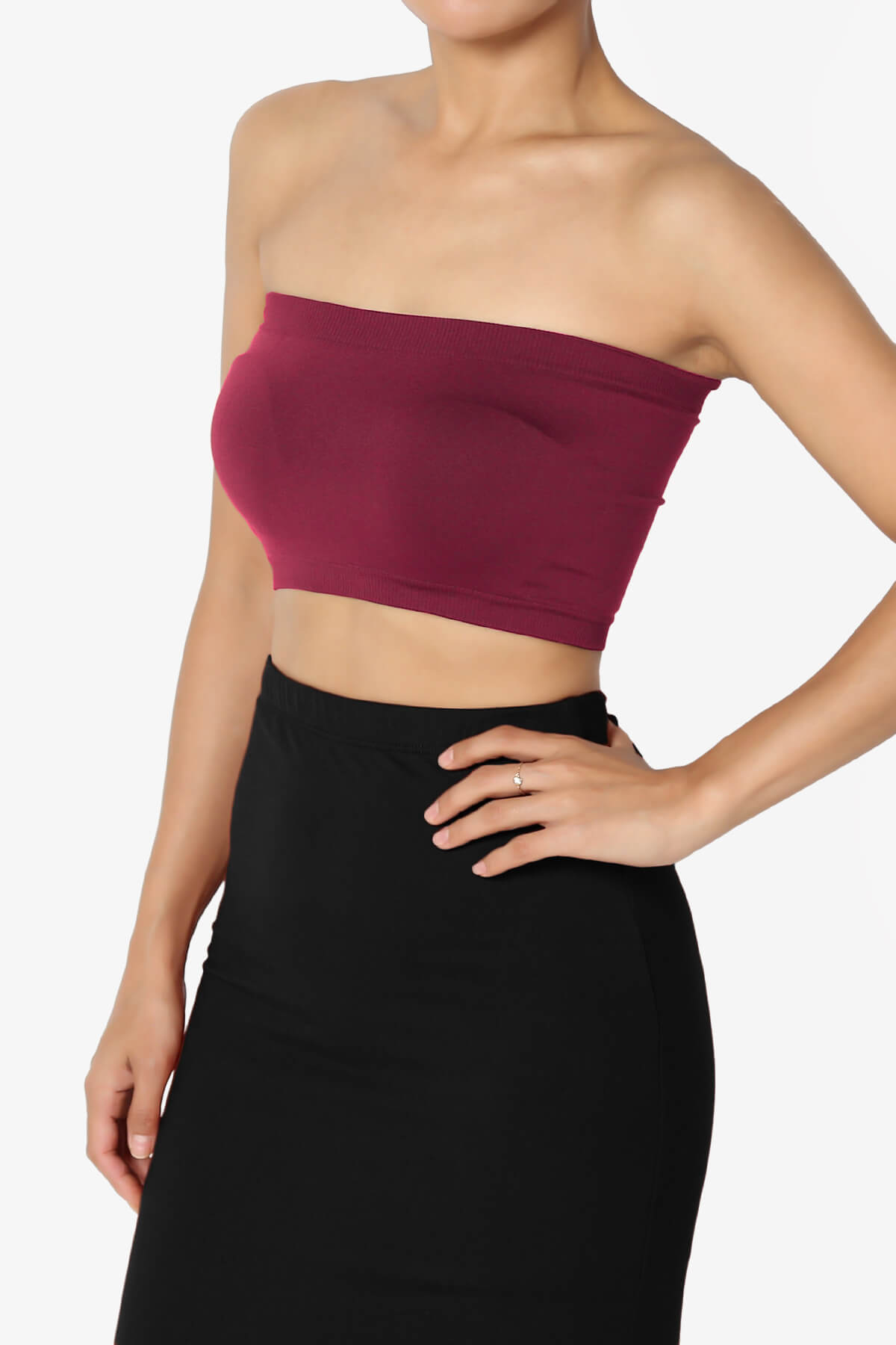 Ludlow Seamless Bandeau Bra Top BURGUNDY_3