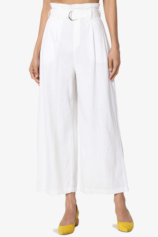 Belini Belted High Waist Linen Culotte Pants