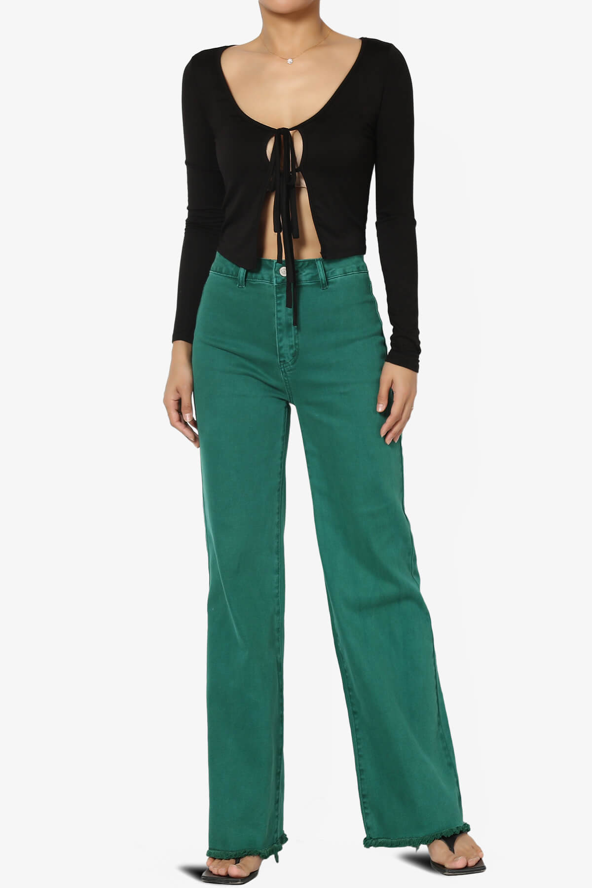 Lynley Tie Front Long Sleeve Crop Cardigan BLACK_6