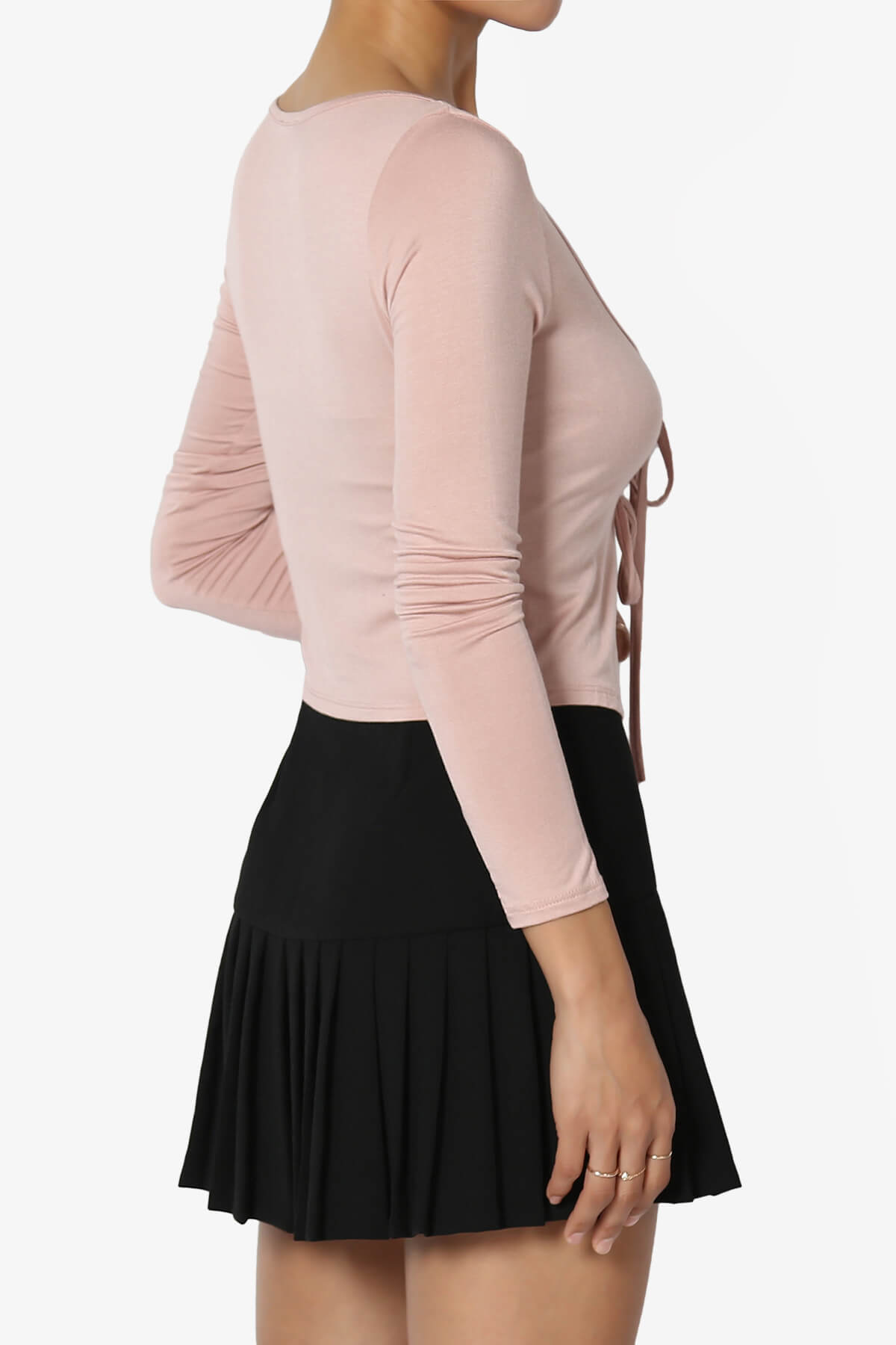 Lynley Tie Front Long Sleeve Crop Cardigan DUSTY PINK_4