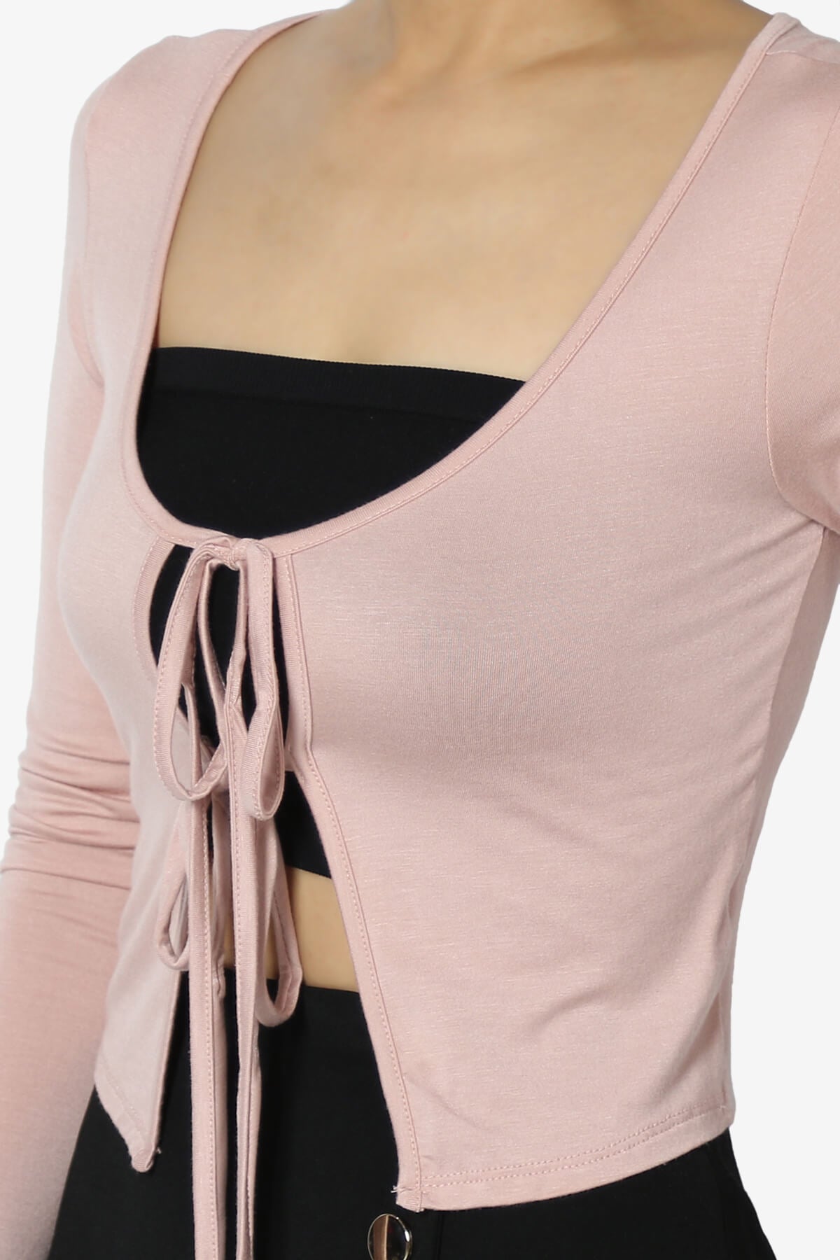 Lynley Tie Front Long Sleeve Crop Cardigan DUSTY PINK_5