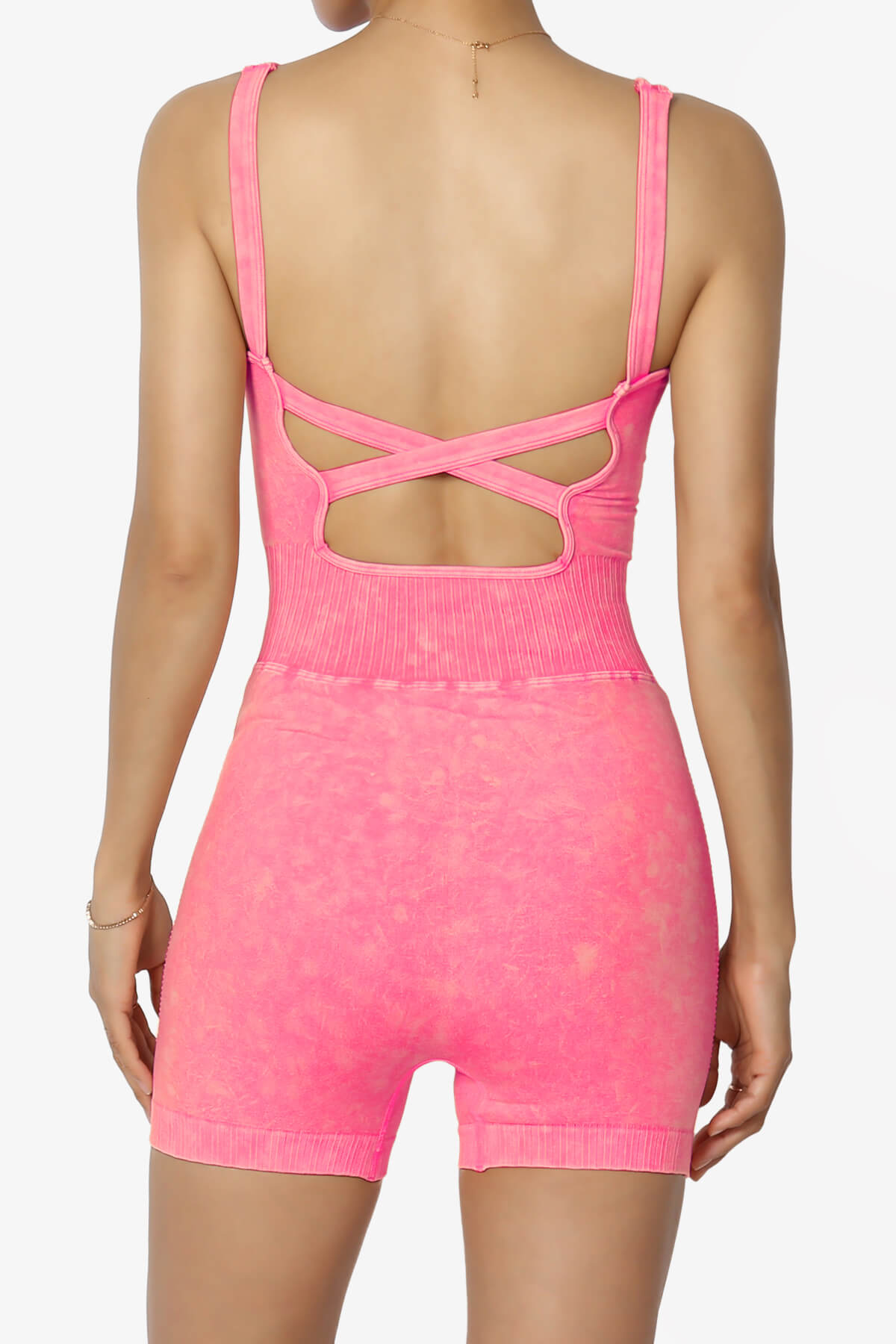 Madrid Open Back Washed Seamless Tank Romper N CORAL FUCHSIA_2