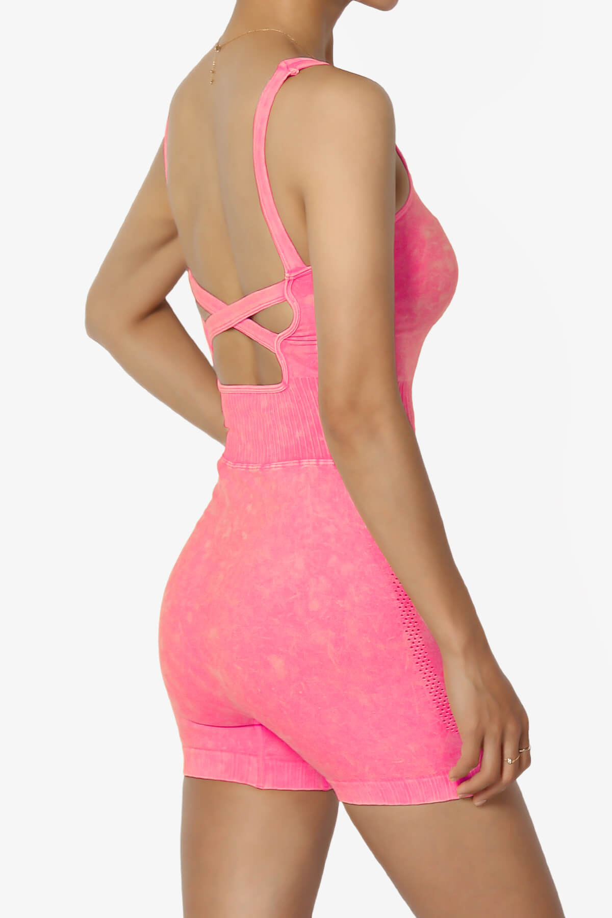 Madrid Open Back Washed Seamless Tank Romper N CORAL FUCHSIA_4