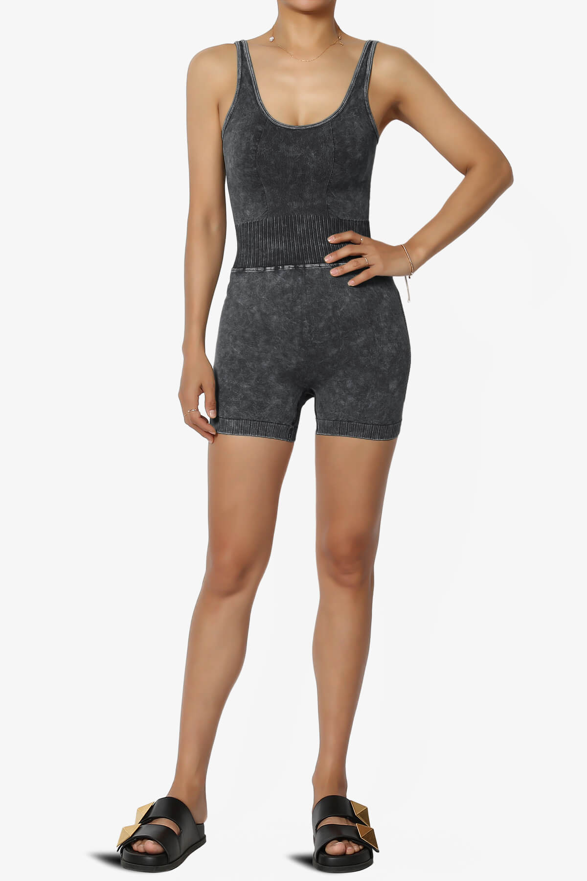 Madrid Padded Washed Seamless Tank Romper ASH BLACK_6