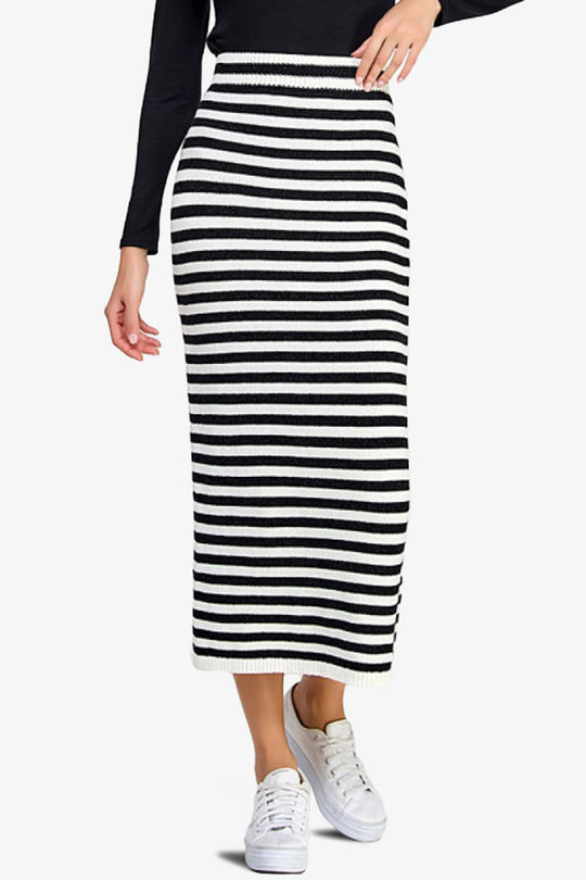 Maegan Striped Knit Sweater Midi Skirt