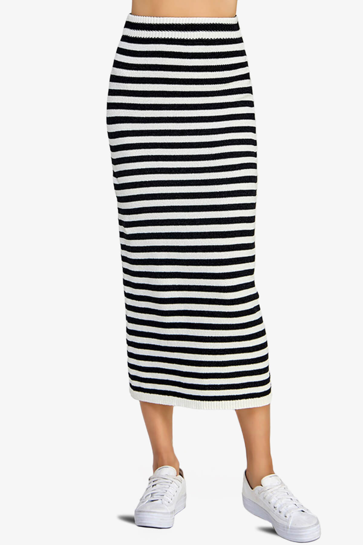 Maegan Striped Knit Sweater Midi Skirt BLACK AND WHITE_2