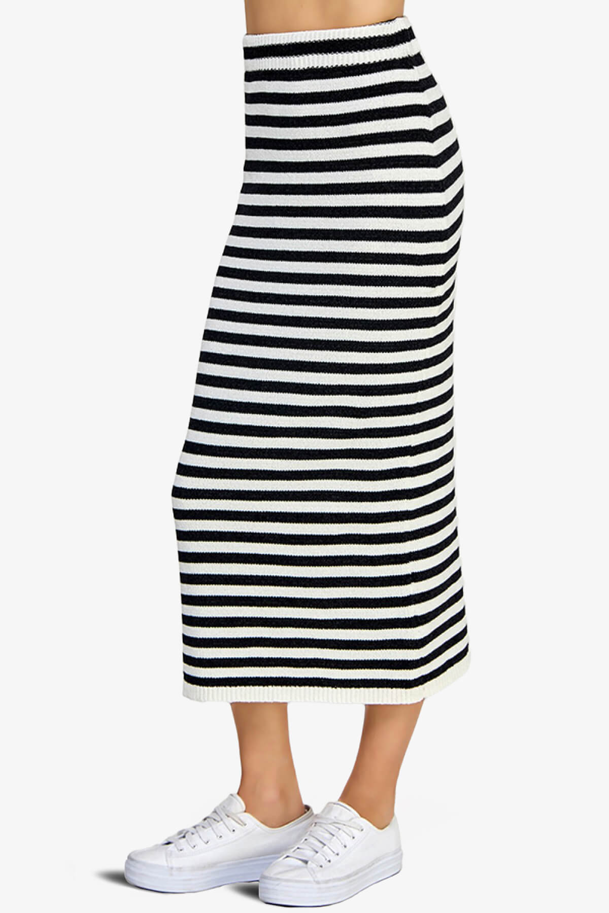 Maegan Striped Knit Sweater Midi Skirt BLACK AND WHITE_3