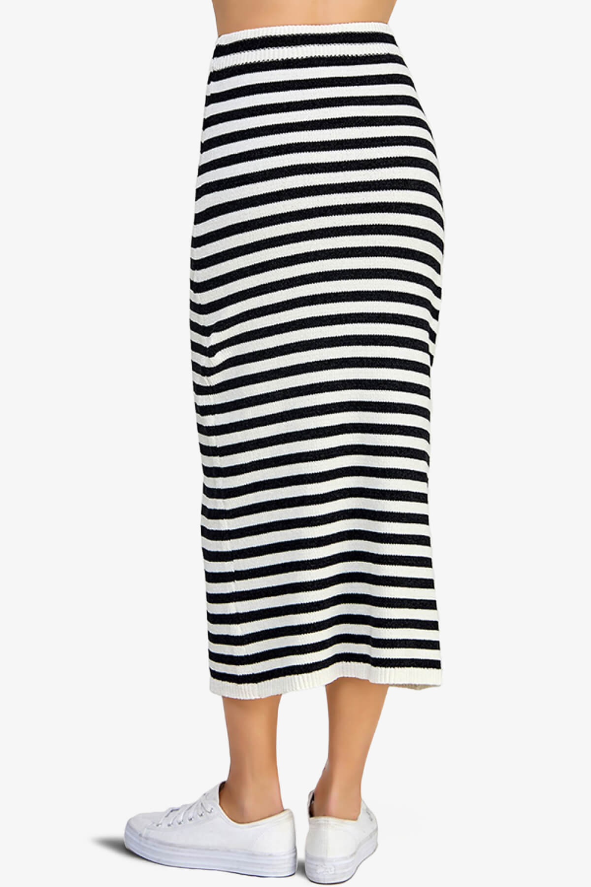 Maegan Striped Knit Sweater Midi Skirt BLACK AND WHITE_4