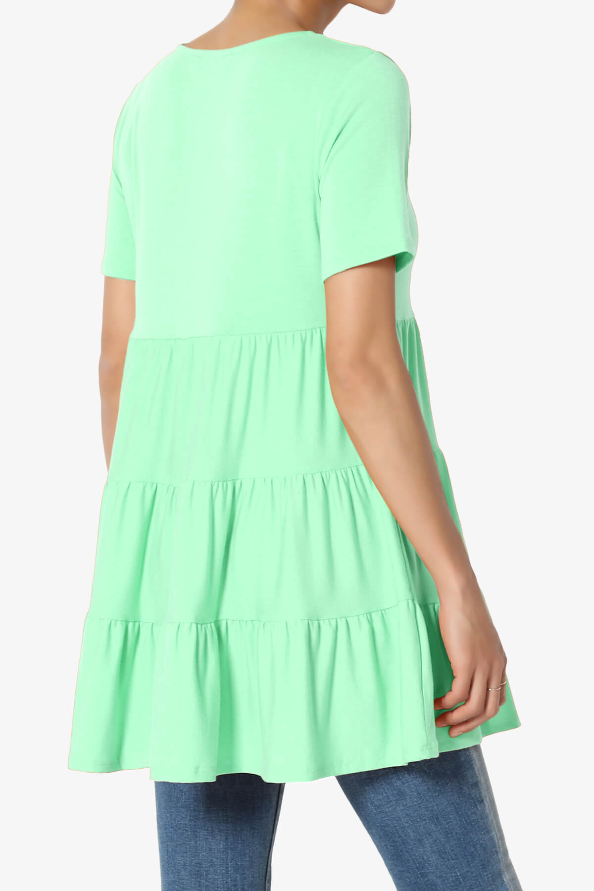 Maiika Short Sleeve Tiered Ruffle Tunic GREEN MINT_4