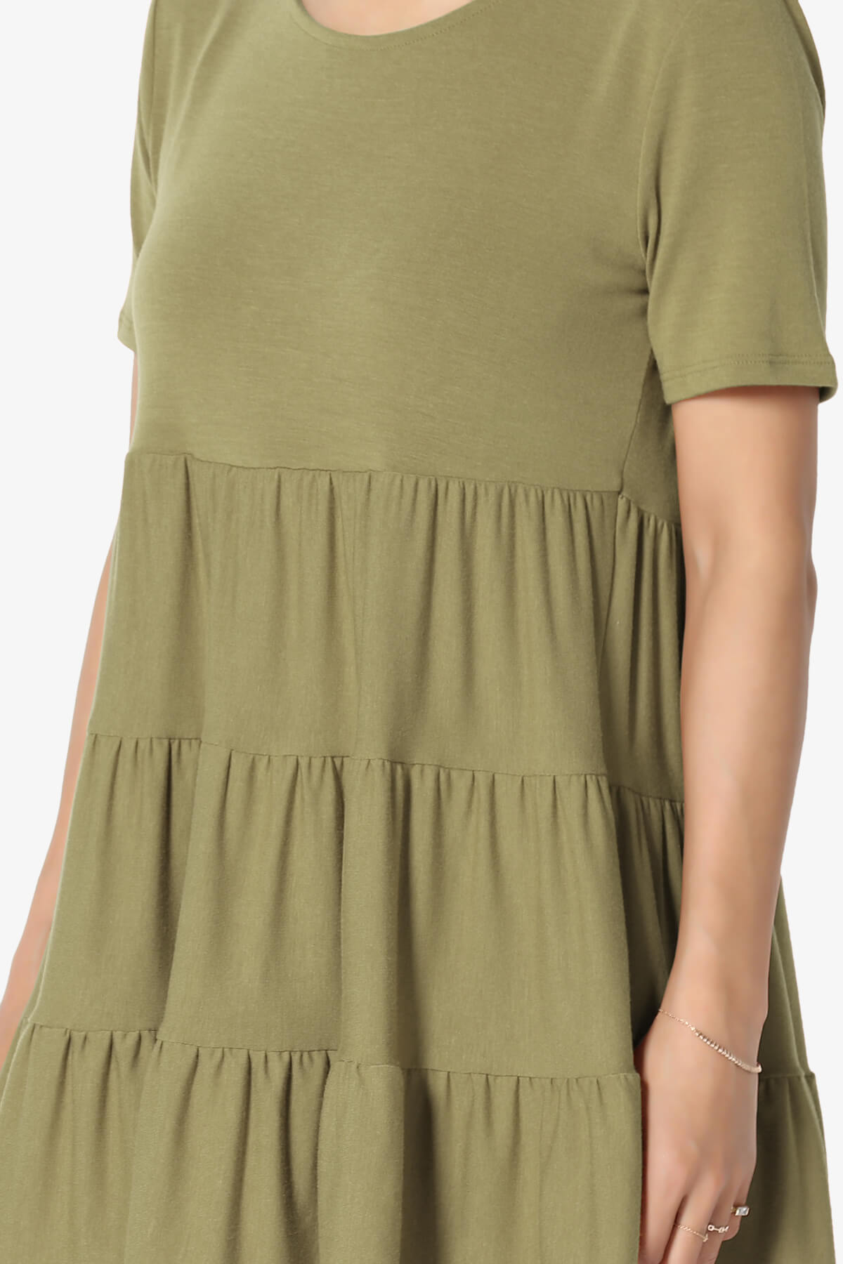 Maiika Short Sleeve Tiered Ruffle Tunic KHAKI GREEN_5