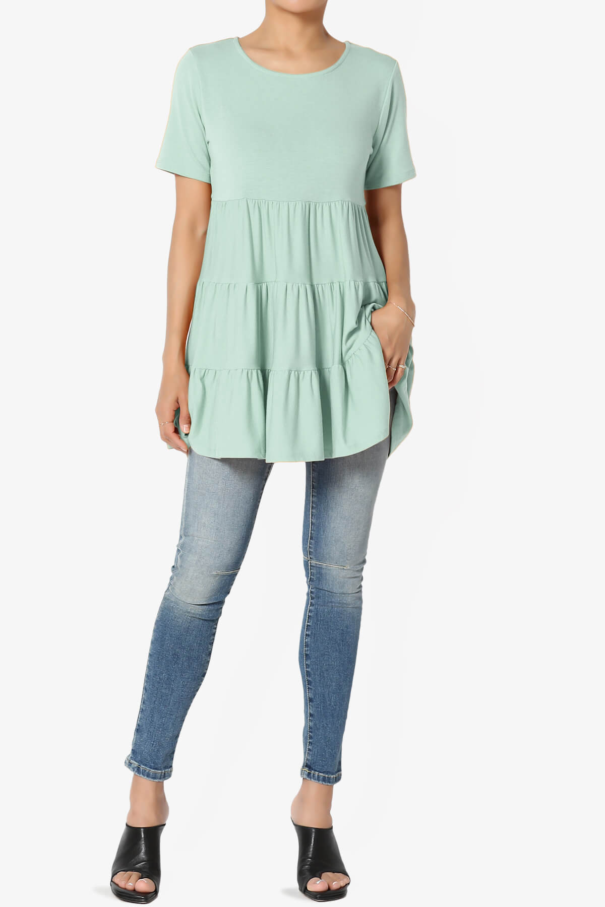Maiika Short Sleeve Tiered Ruffle Tunic LIGHT GREEN_6