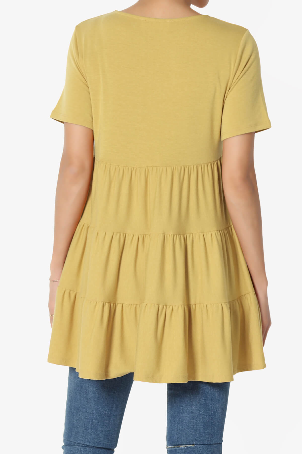 Maiika Short Sleeve Tiered Ruffle Tunic LIGHT MUSTARD_2