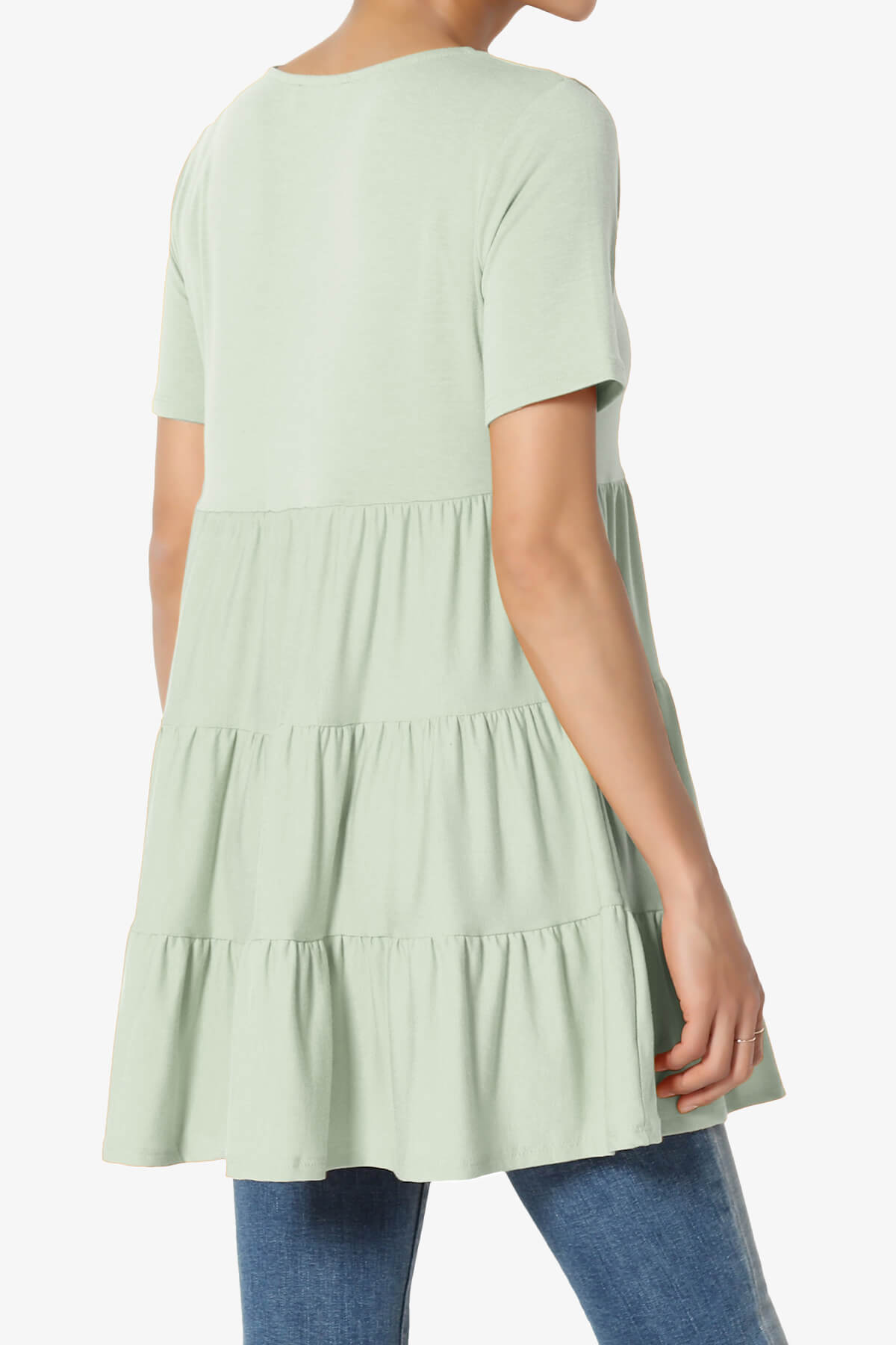 Maiika Short Sleeve Tiered Ruffle Tunic LIGHT SAGE_4
