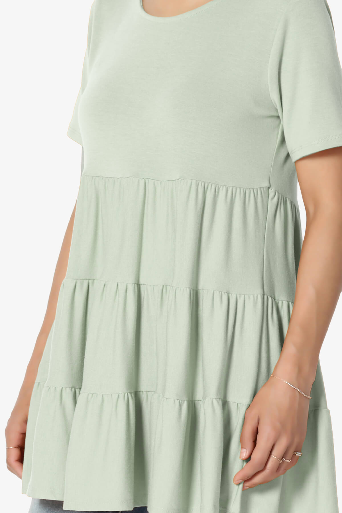 Maiika Short Sleeve Tiered Ruffle Tunic LIGHT SAGE_5