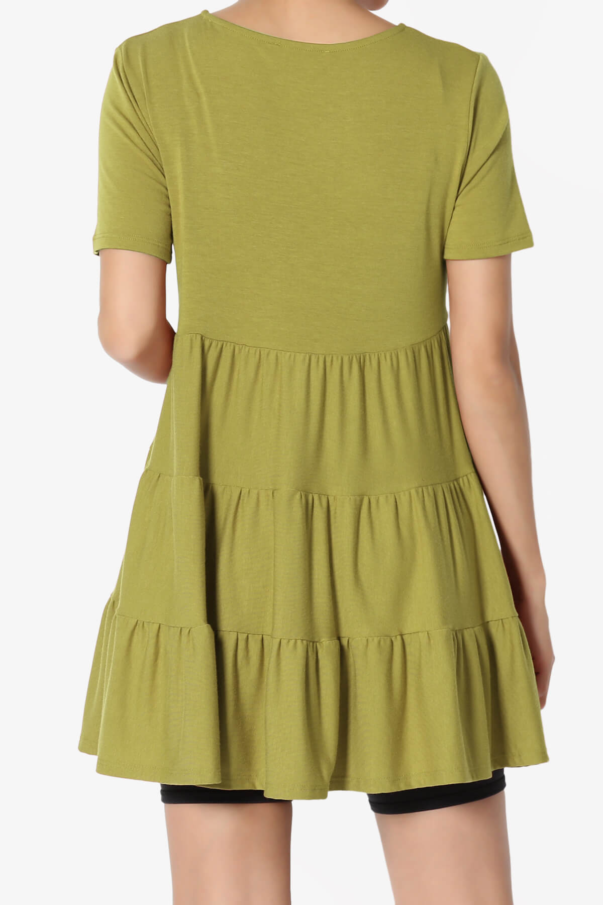 Maiika Short Sleeve Tiered Ruffle Tunic OLIVE MUSTARD_2