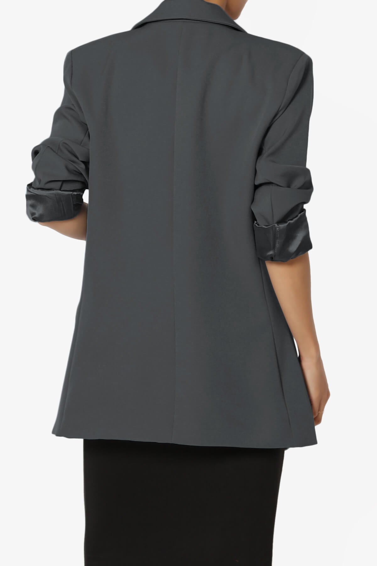 Malory Cuffed Sleeve Open Front Blazer ASH GREY_2