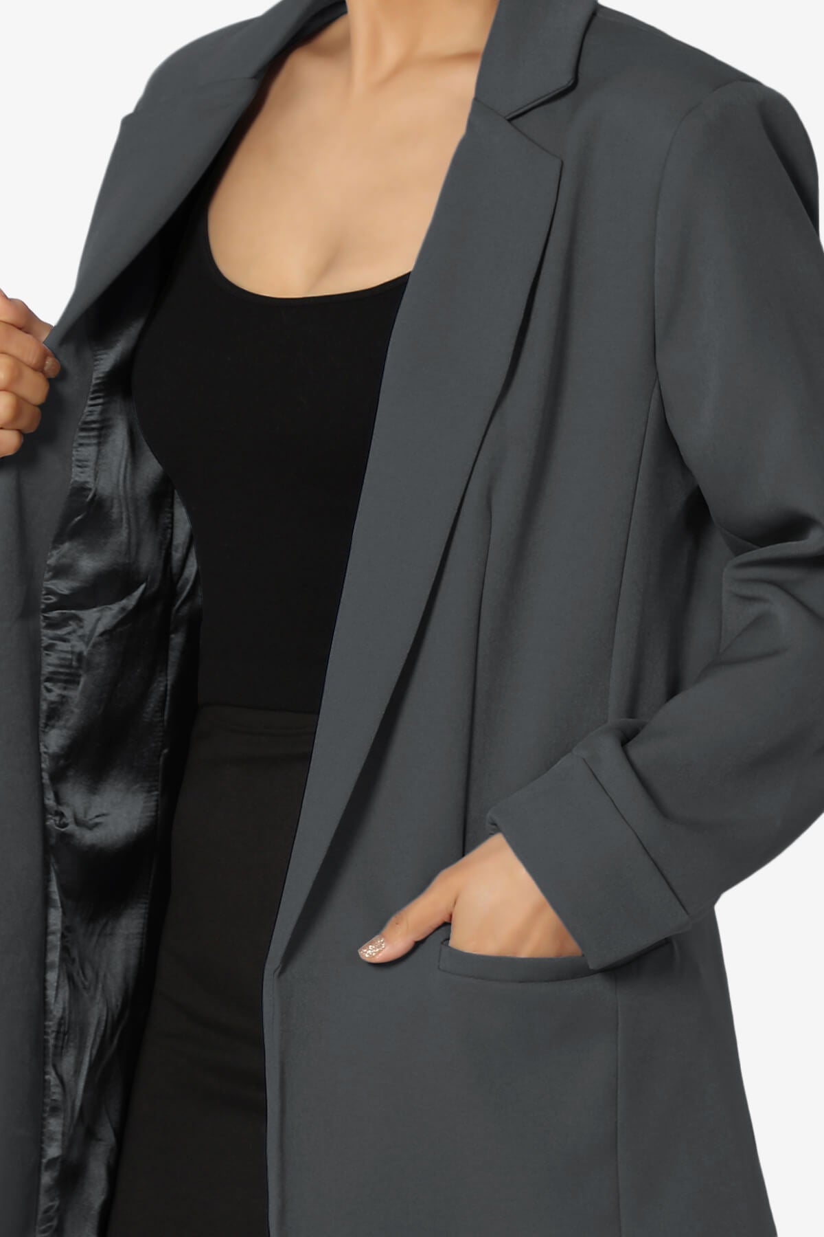 Malory Cuffed Sleeve Open Front Blazer ASH GREY_5