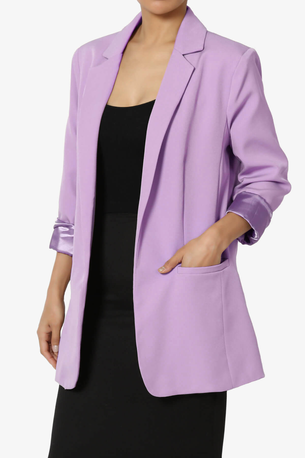 Malory Cuffed Sleeve Open Front Blazer BRIGHT LAVENDER_3
