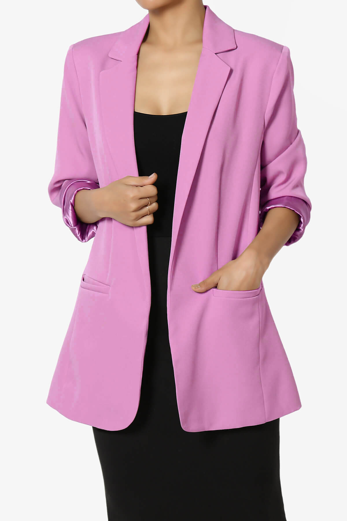 Malory Cuffed Sleeve Open Front Blazer BRIGHT MAUVE_1