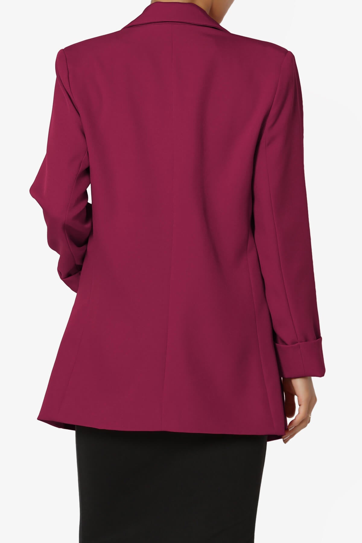 Malory Cuffed Sleeve Open Front Blazer BURGUNDY_2