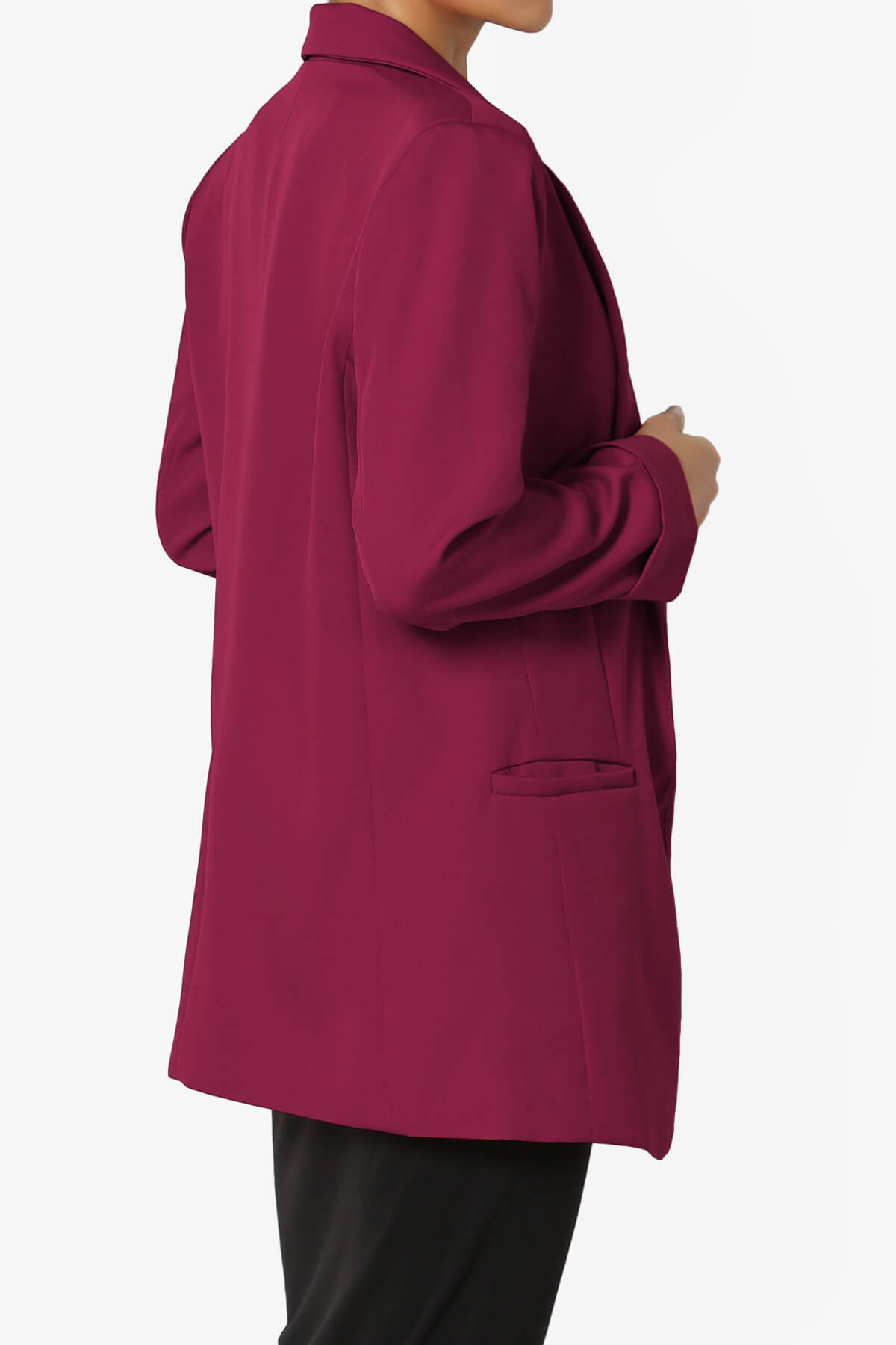 Malory Cuffed Sleeve Open Front Blazer BURGUNDY_4